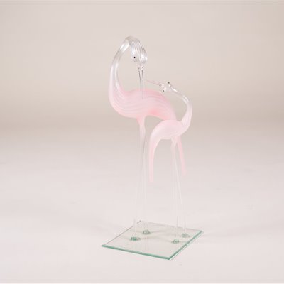 Escultura em Vidro - 2 Cegonhas Rosa
