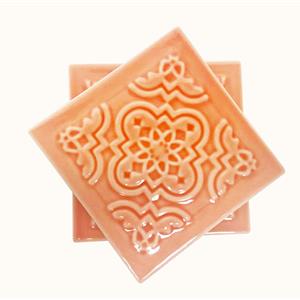 4 Azulejos Flor - Base de Copo - Coral