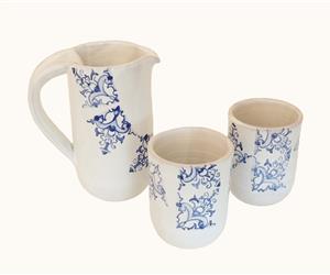 Conjunto Jarro + 2 Copos - Azulejo Azul