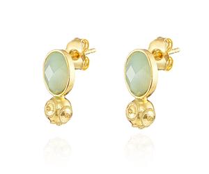 BRINCOS DE CONTAS DE VIANA COM PEDRA BRANCA