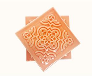 4 Azulejos Flor - Base de Copo - Coral